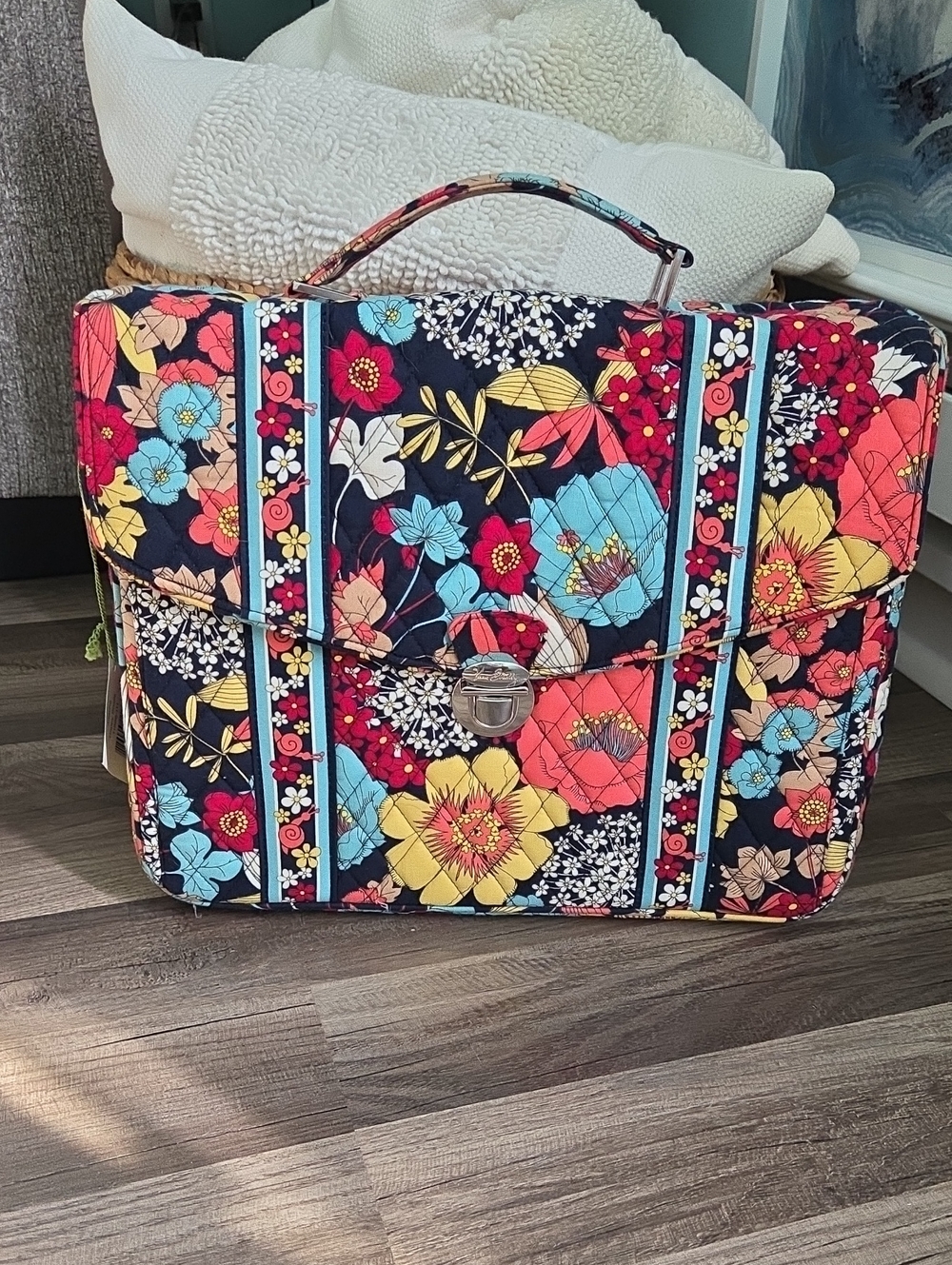 Vera Bradley Happy Snails  Quilted Laptop Satchel with Bright Floral Print NWT